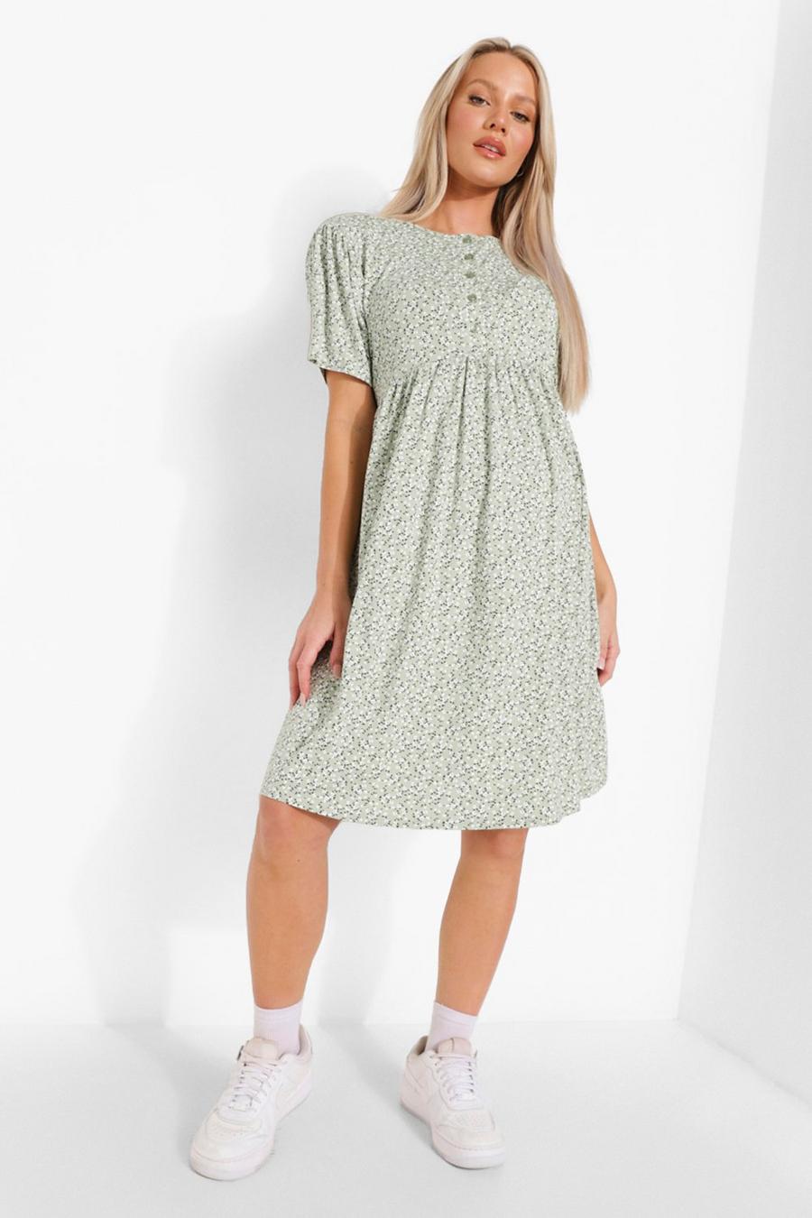 Sage Maternity Button Front Ditsy Smock Dress image number 1