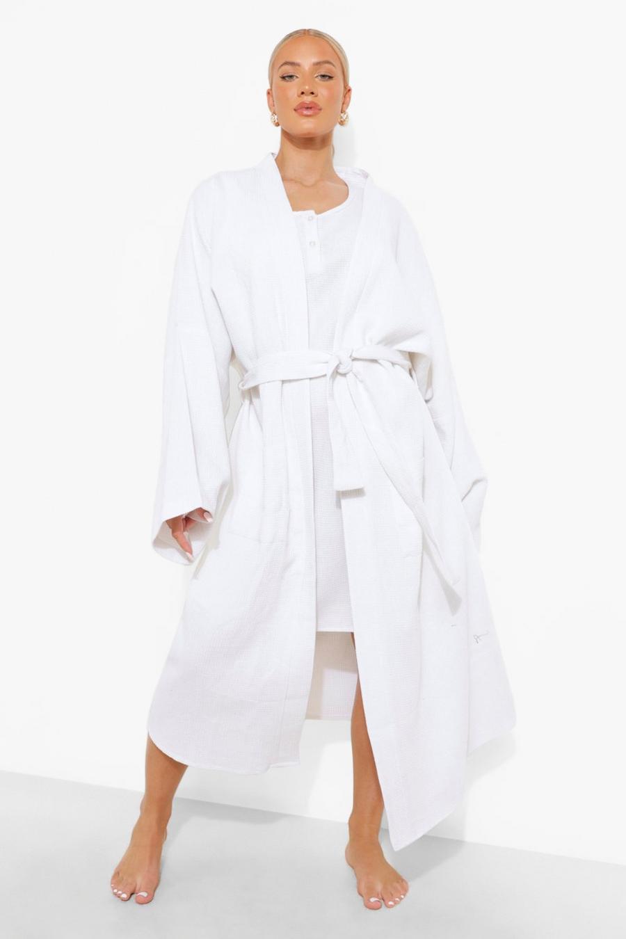 White Maternity Waffle Dressing Gown image number 1