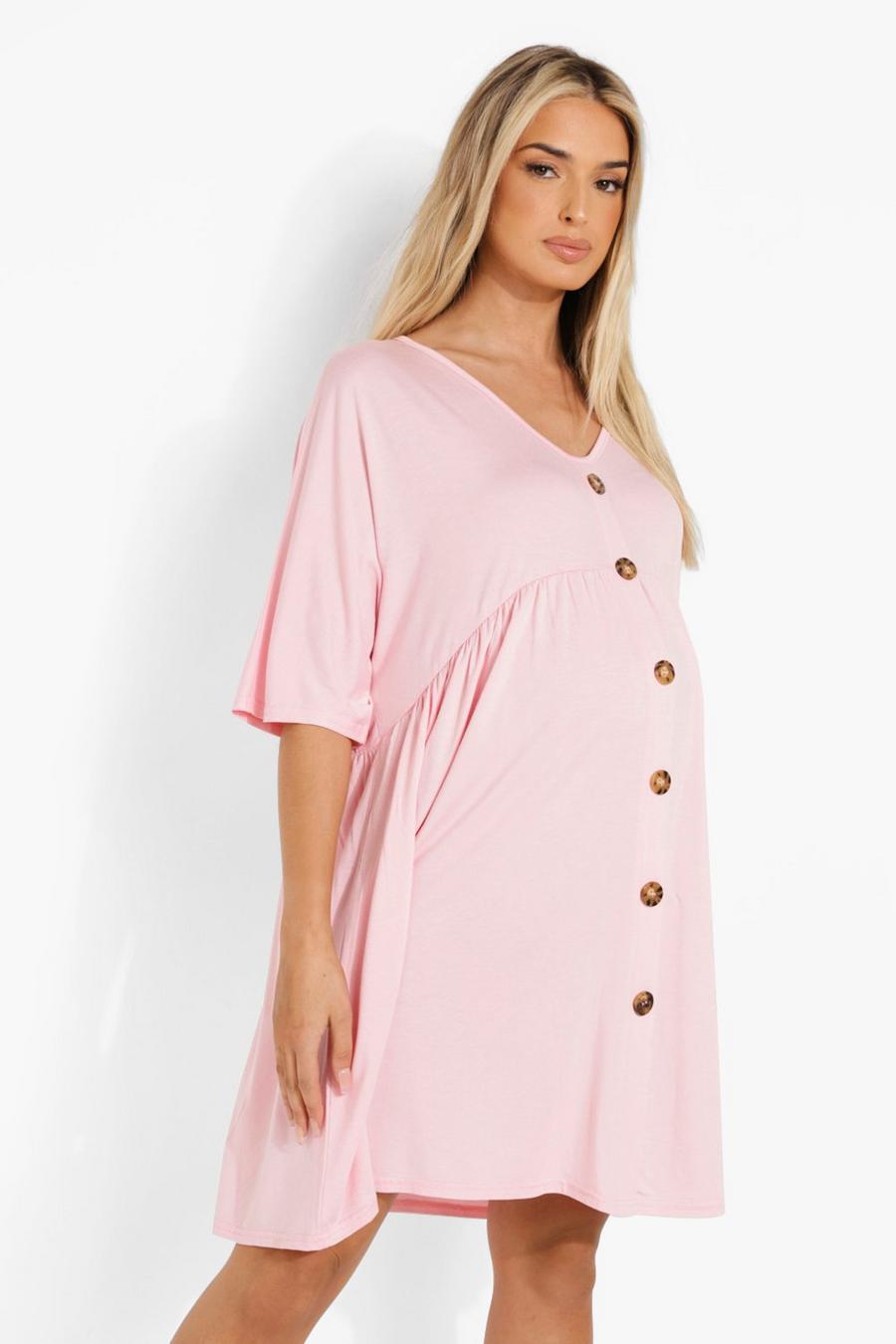 Umstandsmode Smok-Kleid mit Knopfleiste, Pale pink image number 1