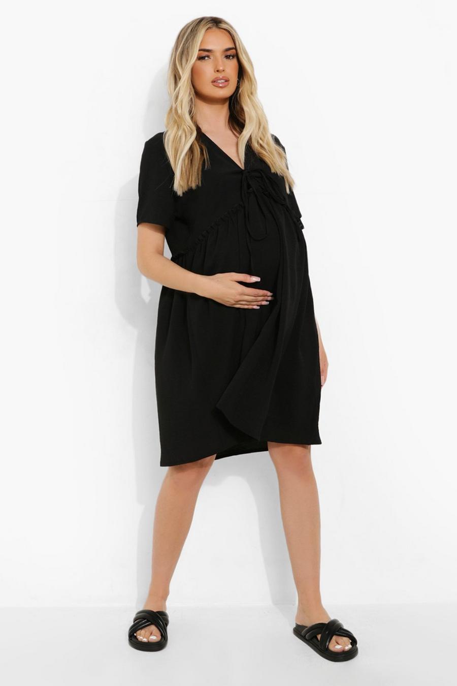 שחור nero שמלת סמוק מפשתן עם שרוכים להיריון image number 1