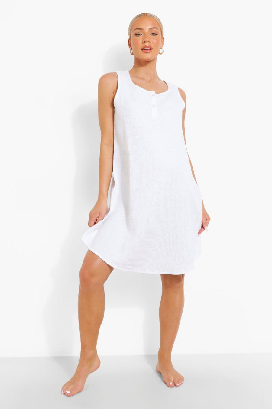 White Maternity Waffle Button Front Nightgown image number 1