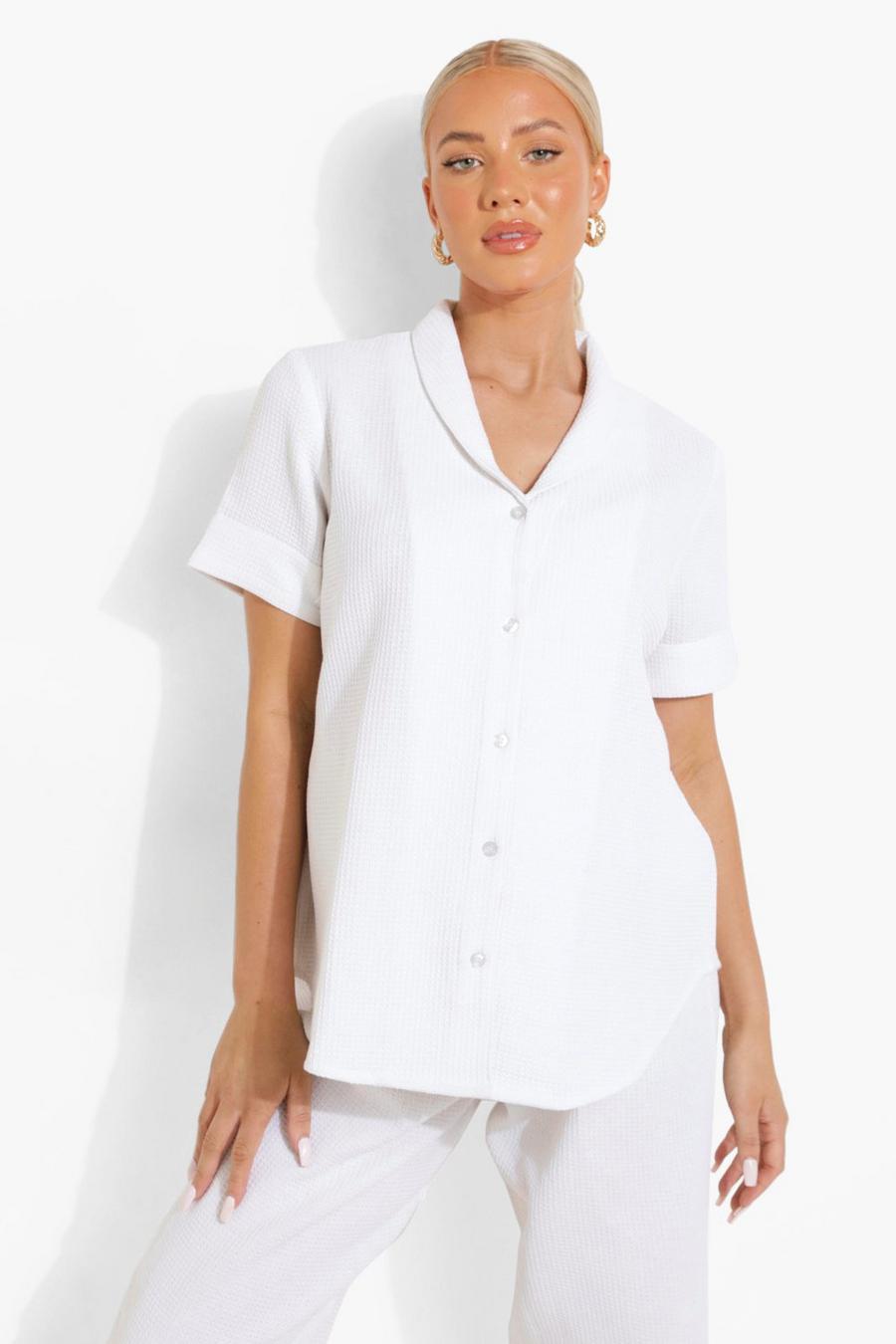 Umstandsmode kurzärmliger Pyjama in Waffel-Optik, White image number 1