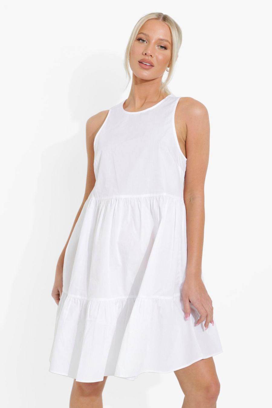 White Maternity Cotton Tiered Smock Dress image number 1