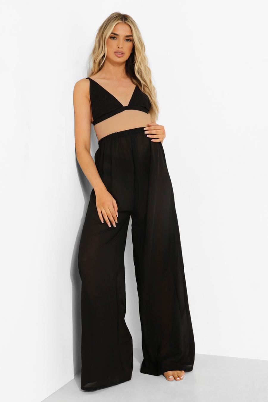 Black Maternity Over The Bump Beach Trousers image number 1