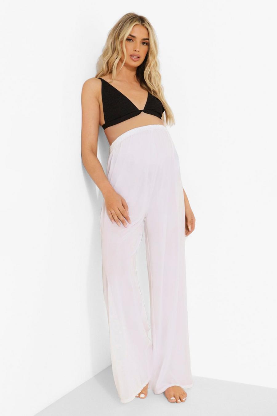 White Maternity Over The Bump Beach Pants image number 1