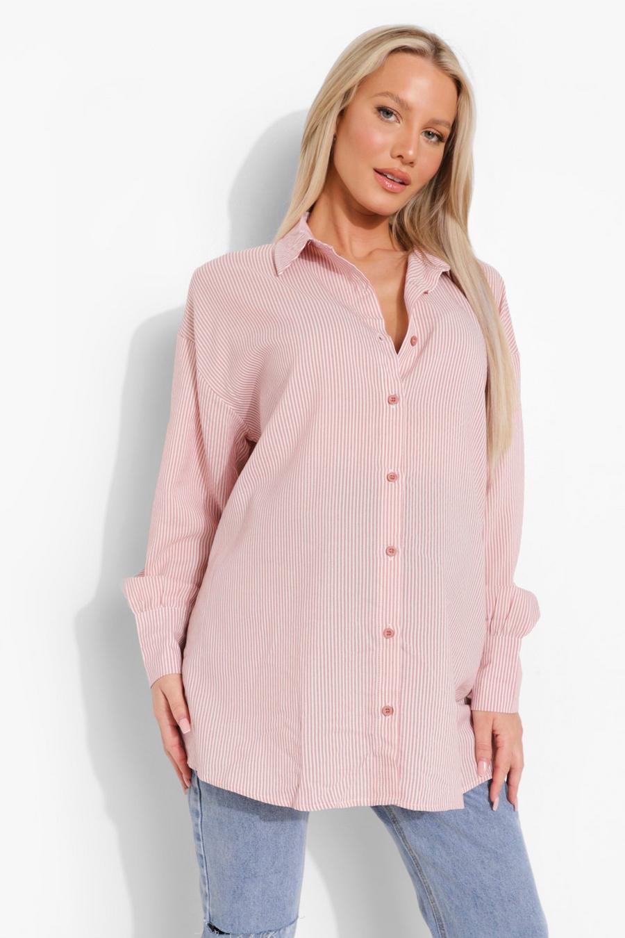 Umstandsmode Oversize Hemd mit pastellfarbenen Streifen, Pink image number 1