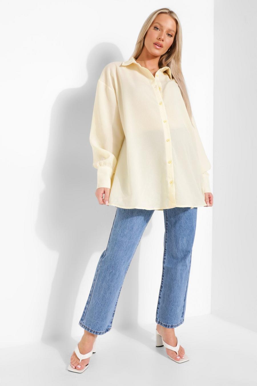 Camicia premaman oversize a righe color pastello, Giallo image number 1