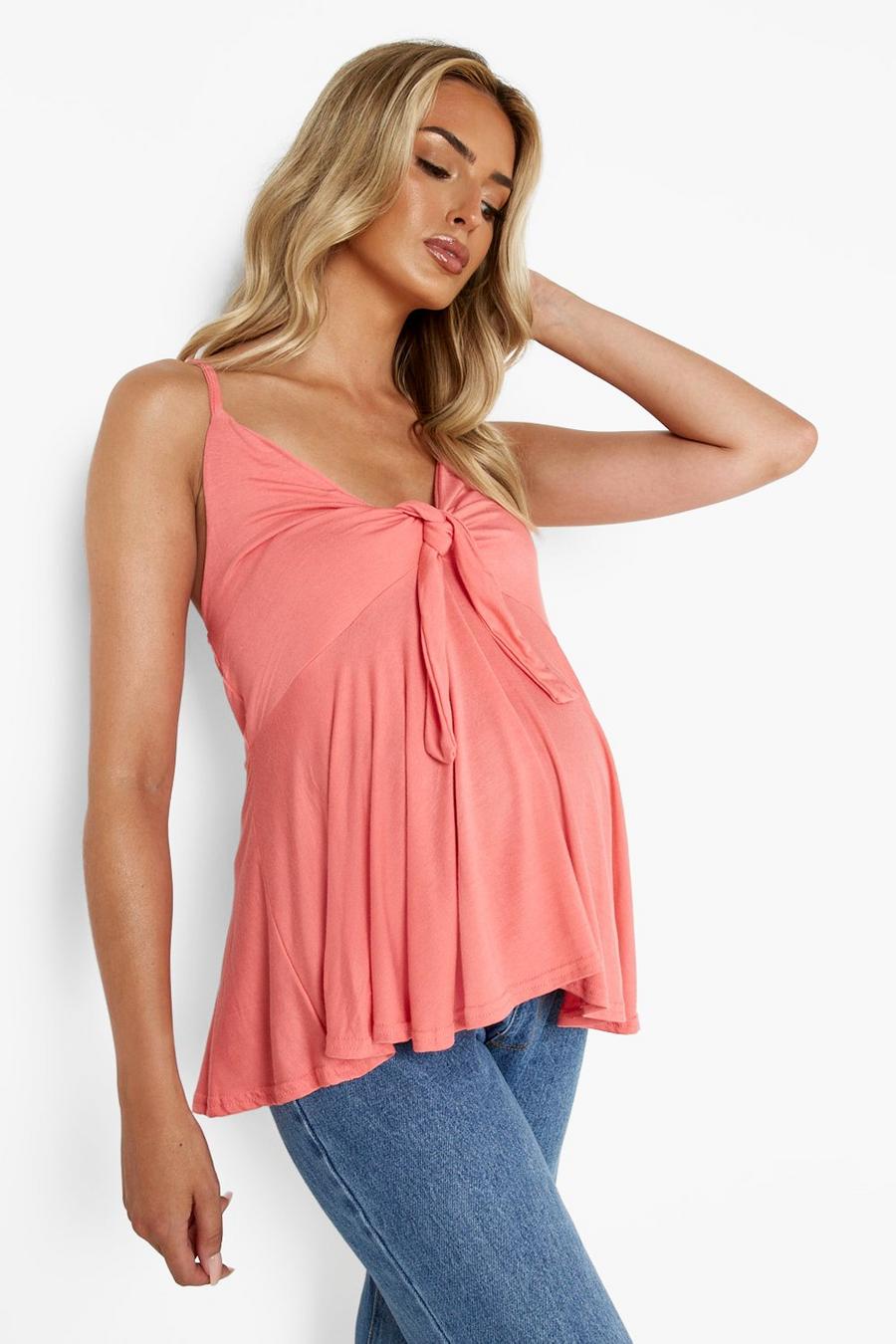 Coral Maternity Tie Front Jersey Smock Cami Top image number 1