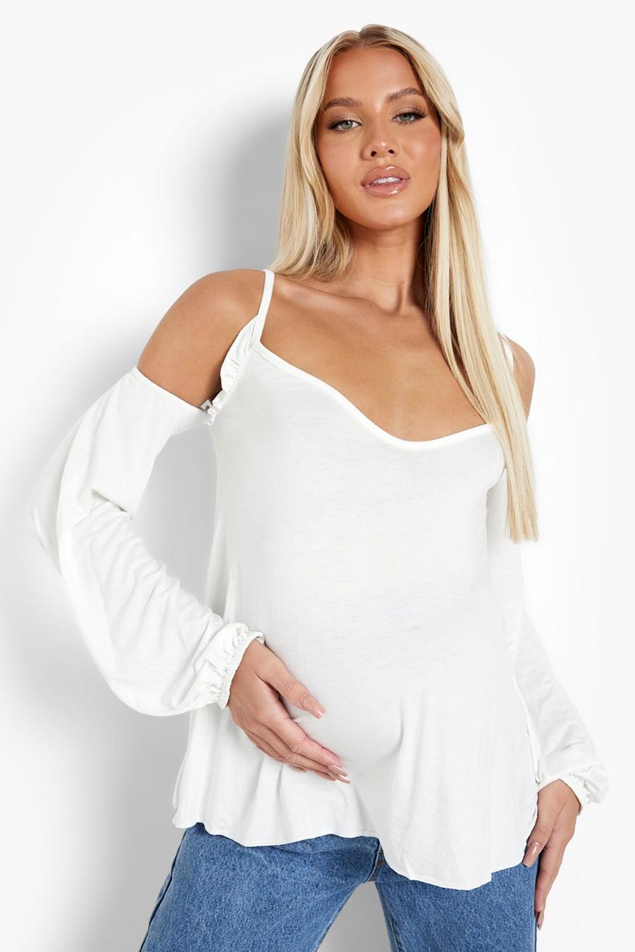 White Maternity Frill Cold Shoulder Cami Top image number 1