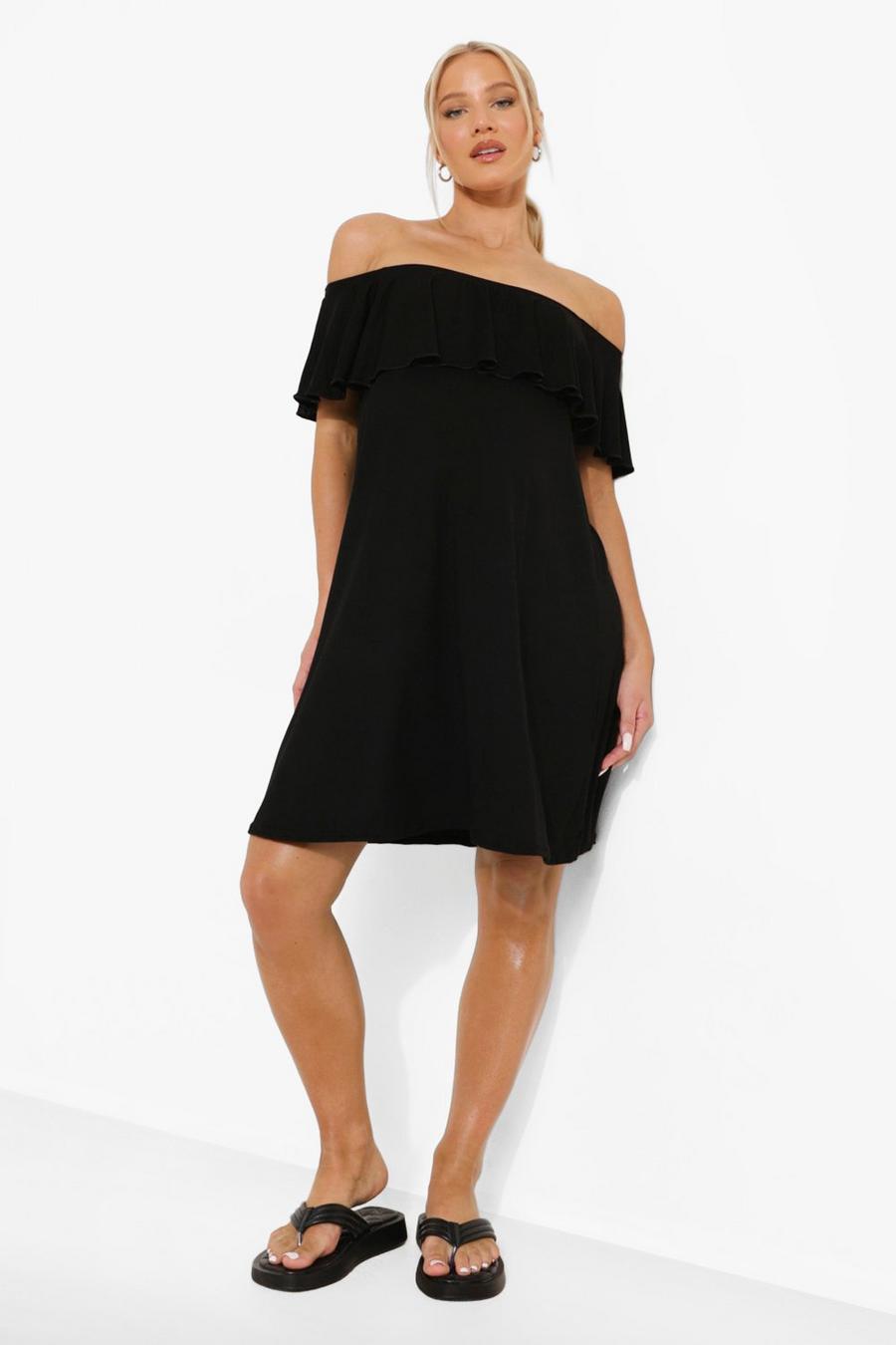 Umstandsmode Bardot Kleid mit Overlay, Black image number 1