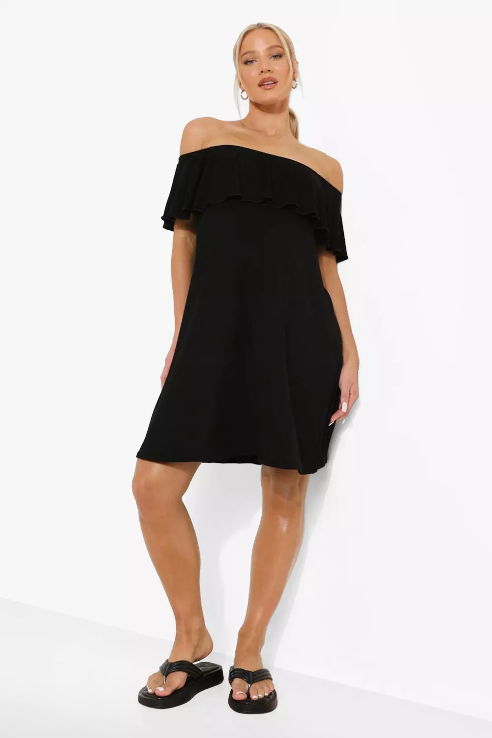 Black bardot swing dress hotsell