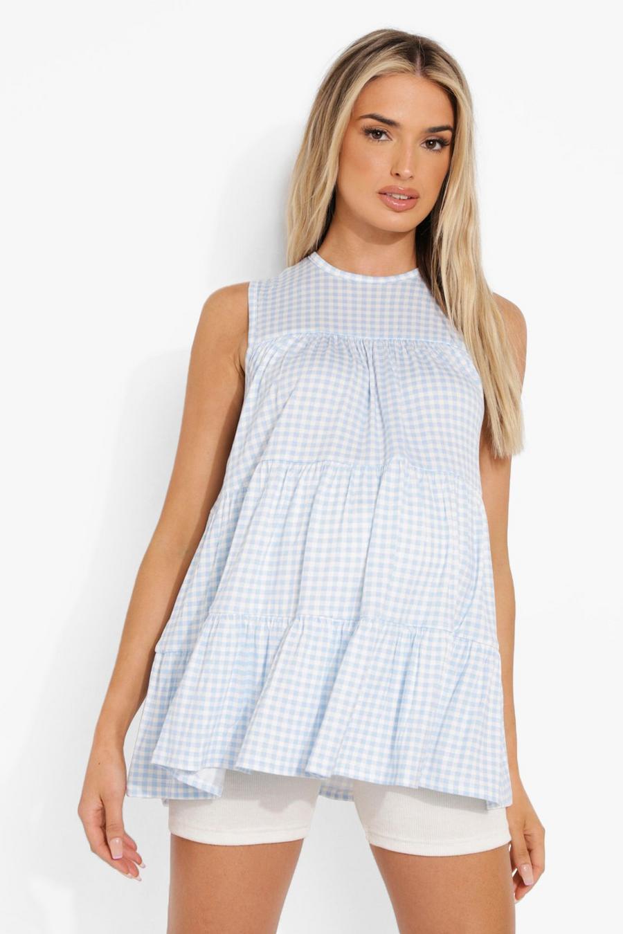 Blue Maternity Gingham Tiered Tunic image number 1