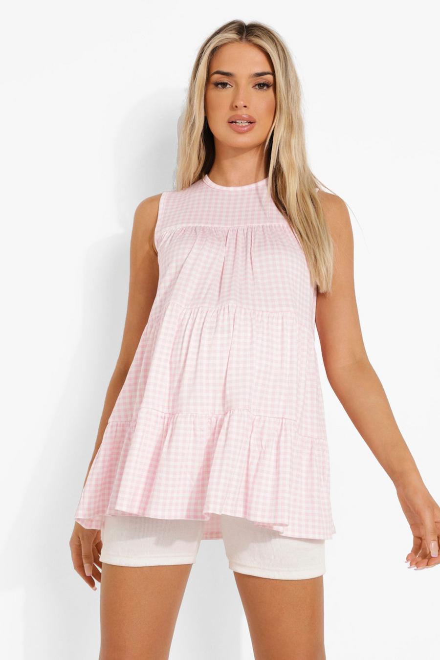 Pink Maternity Gingham Tiered Tunic image number 1