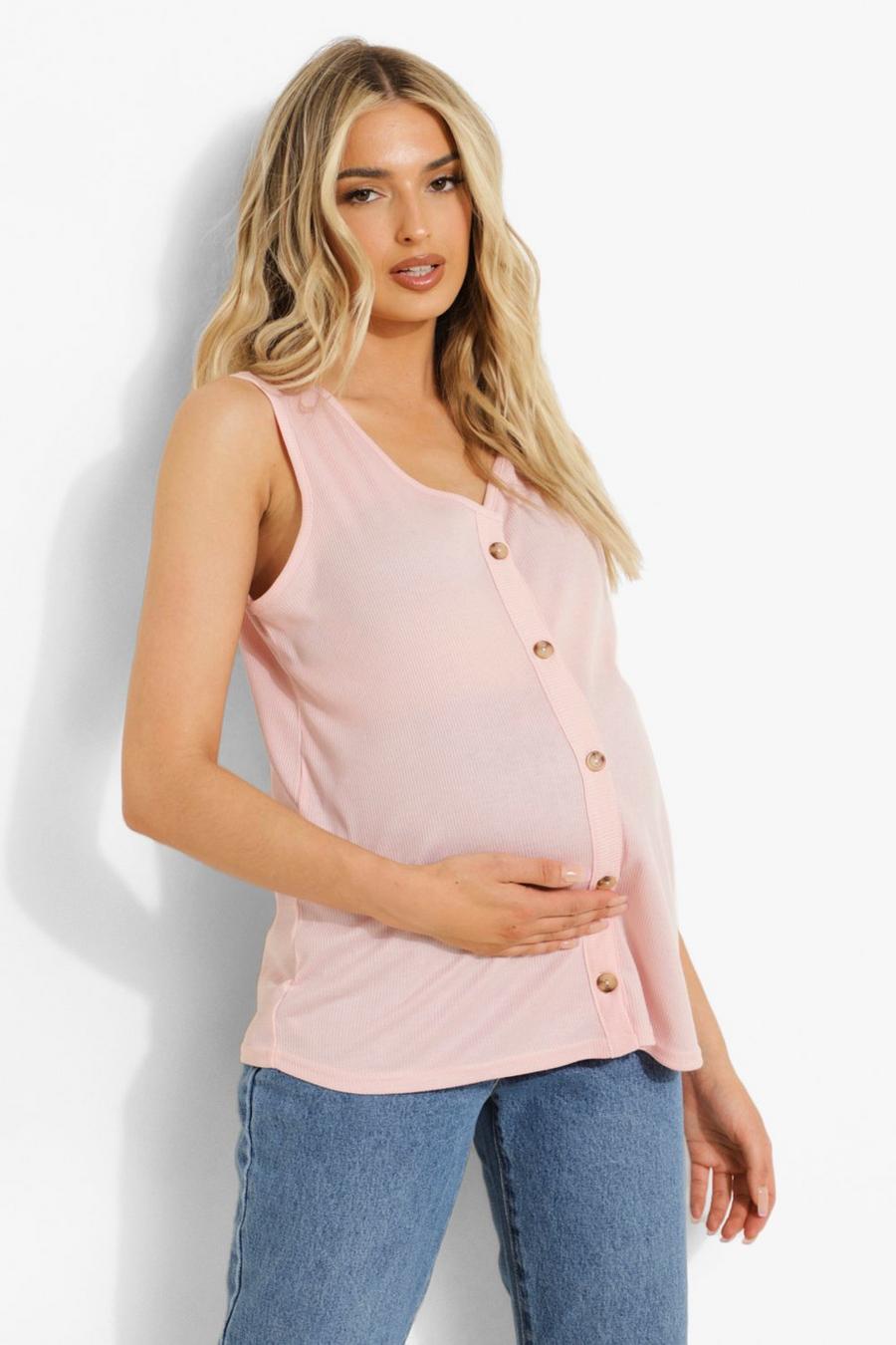 Pale pink Maternity Soft Rib Button Down Tank image number 1