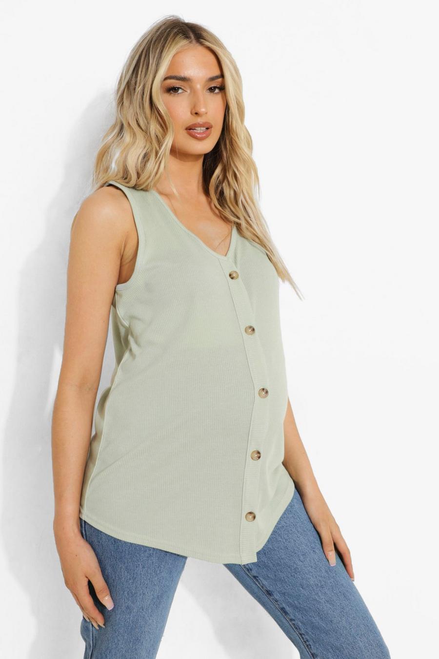 Sage Maternity Soft Rib Button Down Tank Top image number 1