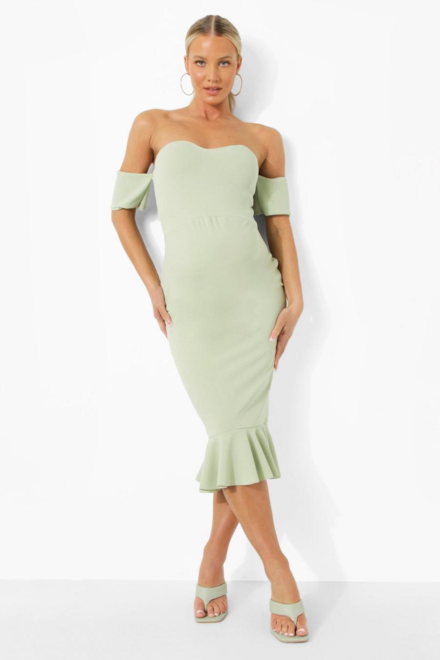 Umstandsmode schulterfreies Kleid mit Rüschensaum, Sage image number 1
