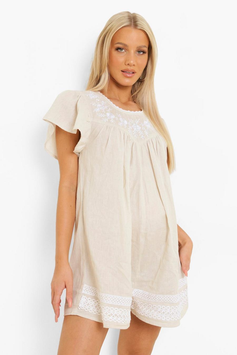 Grey Maternity Embroidered Cotton Smock Playsuit image number 1