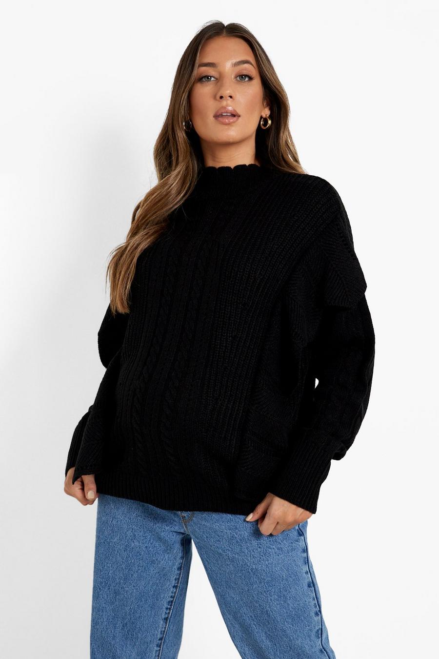 Black Maternity Scallop Edge Frill Sweater image number 1