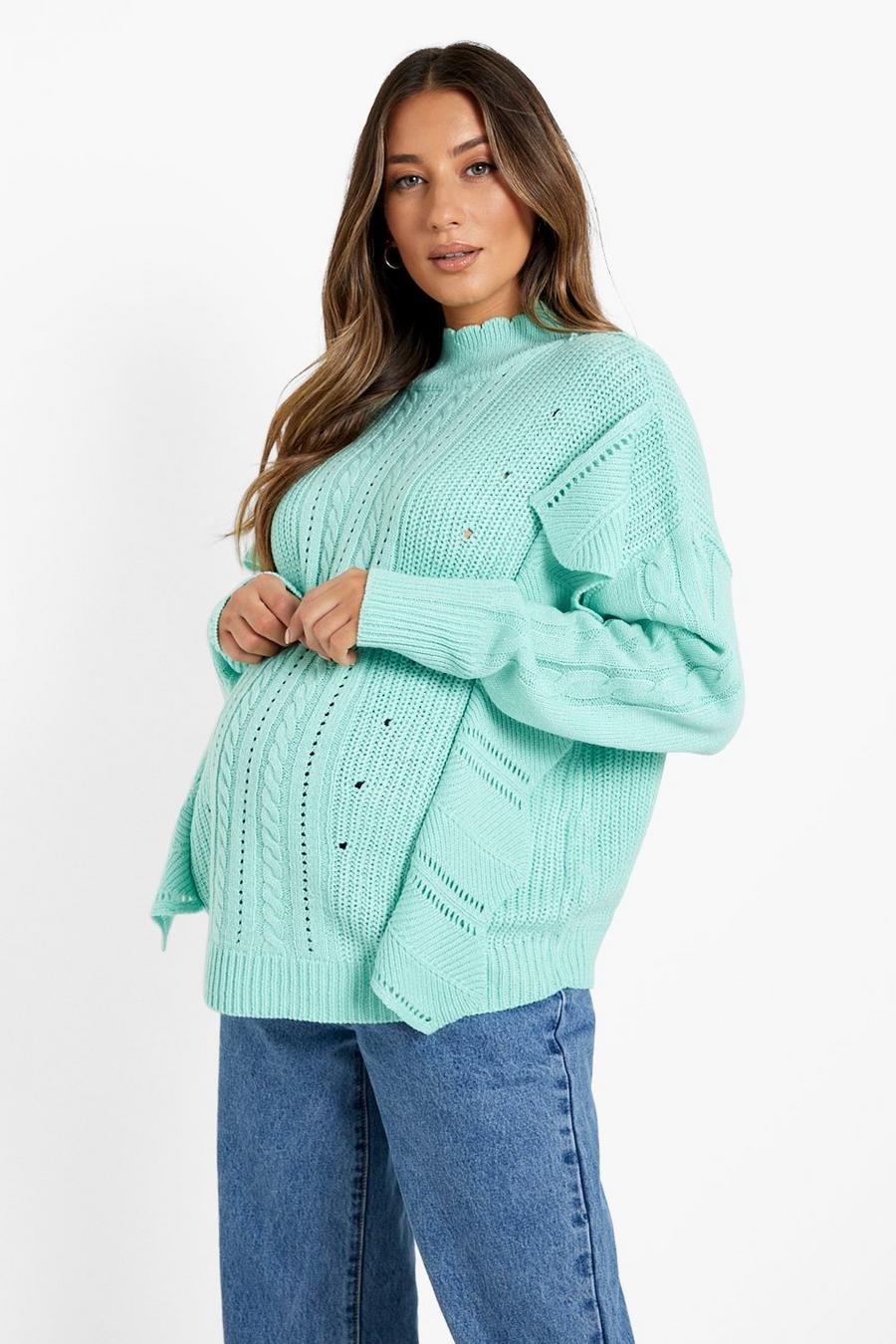 Green Maternity Scallop Edge Frill Sweater