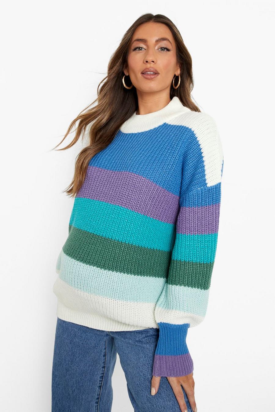 Blue Maternity Rainbow Stripe Sweater image number 1