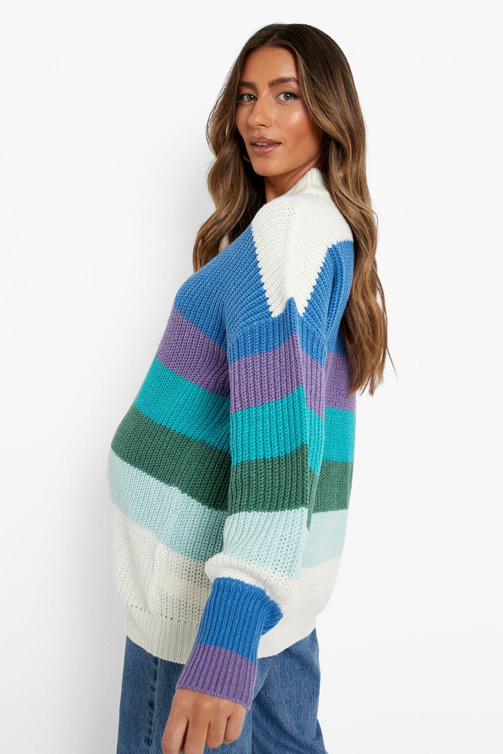 Women s Maternity Rainbow Striped Jumper Boohoo UK