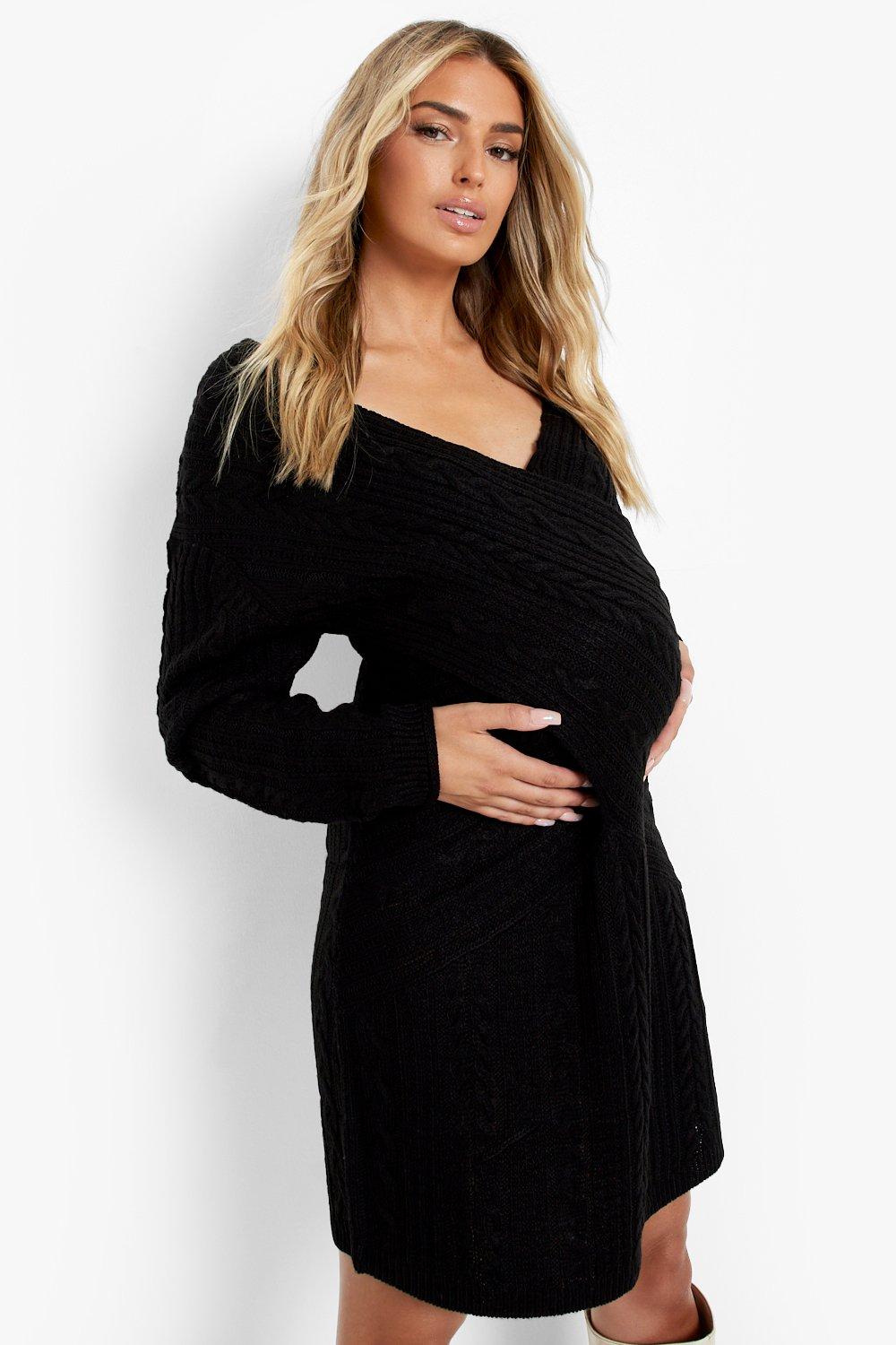 Maternity Wrap Cable Knit Sweater Dress ...