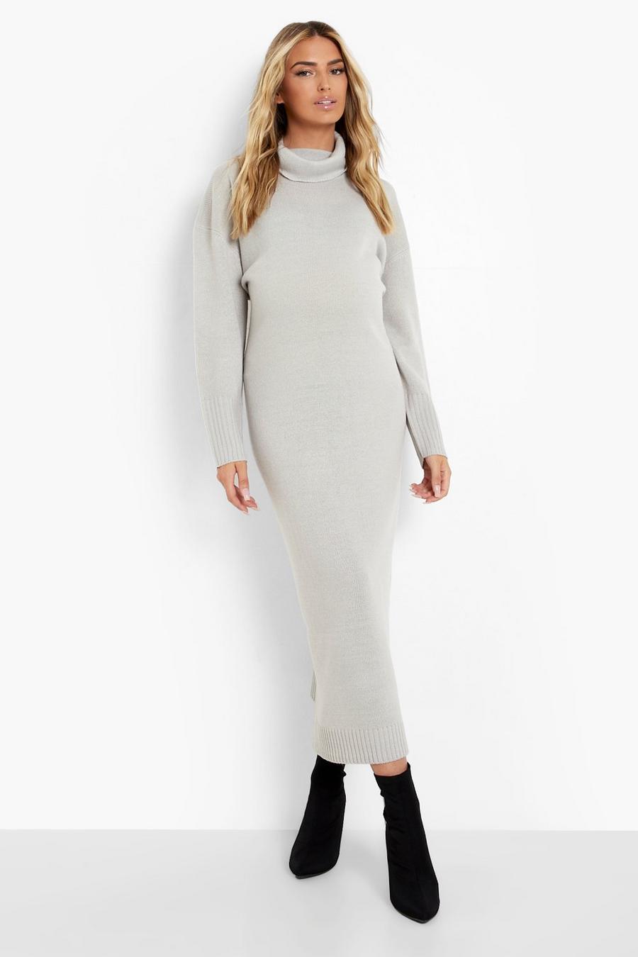 Grey Maternity Cowl Neck Midaxi Knitted Dress