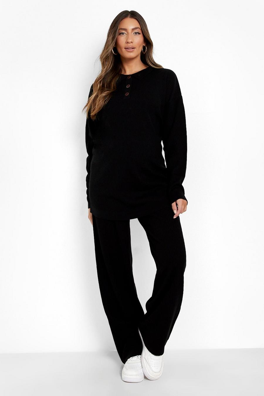 Black Maternity Shirt And Wide Leg Knitted Co-ord image number 1