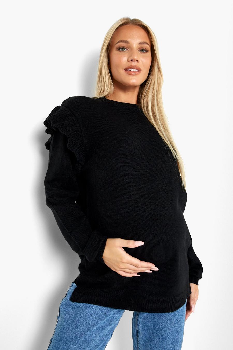 Black Maternity Ruffle Sleeve Jumper image number 1