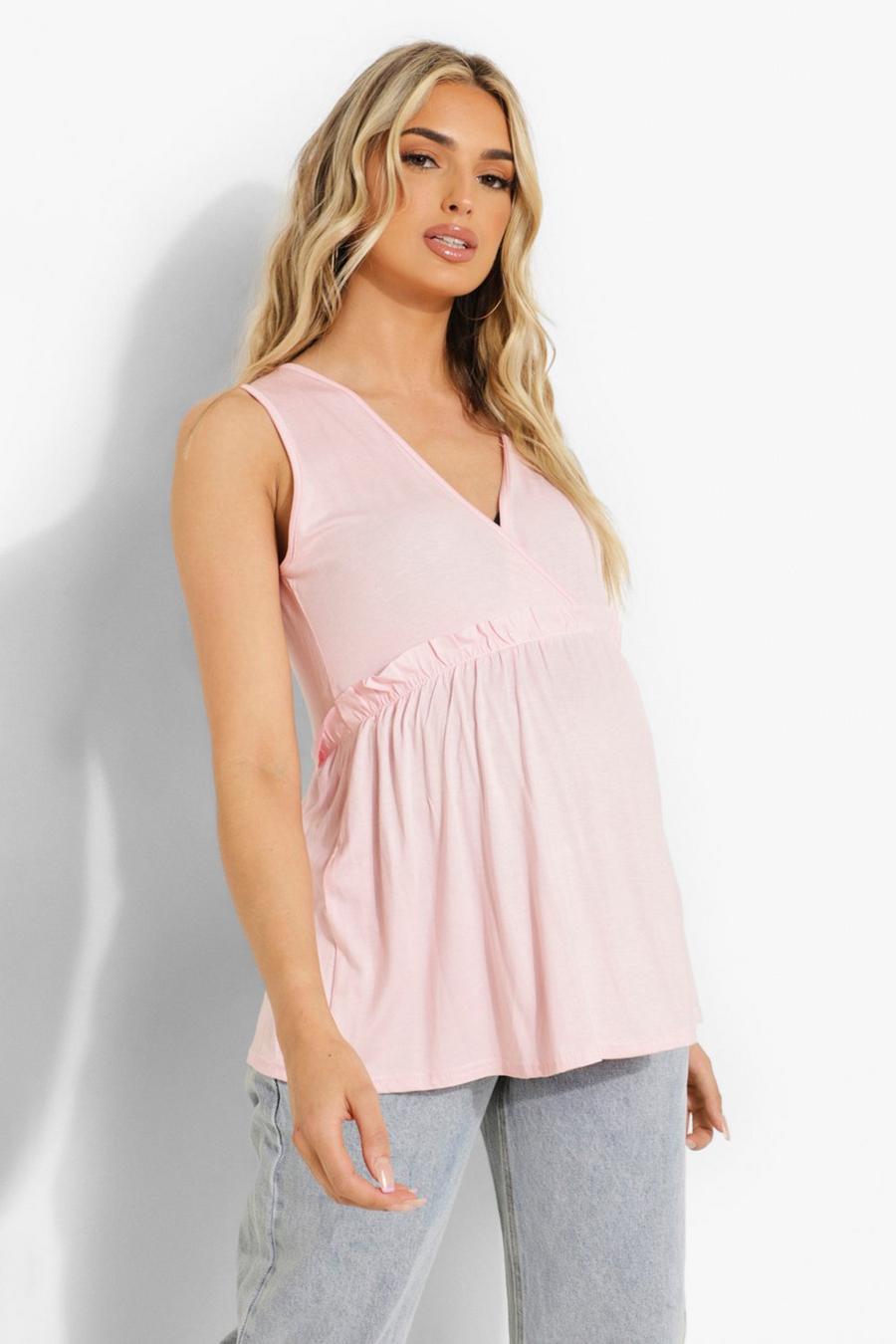 Top estilo blusón de lactancia cruzado con volantes Premamá, Baby pink image number 1