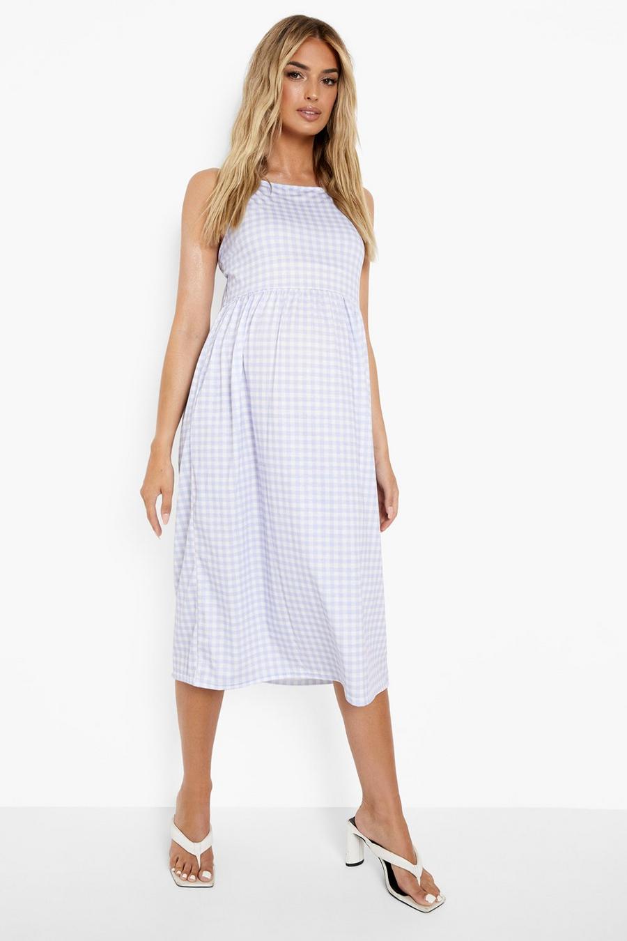 Lilac Mammakläder - Rutig midiklänning med veckad kjol image number 1
