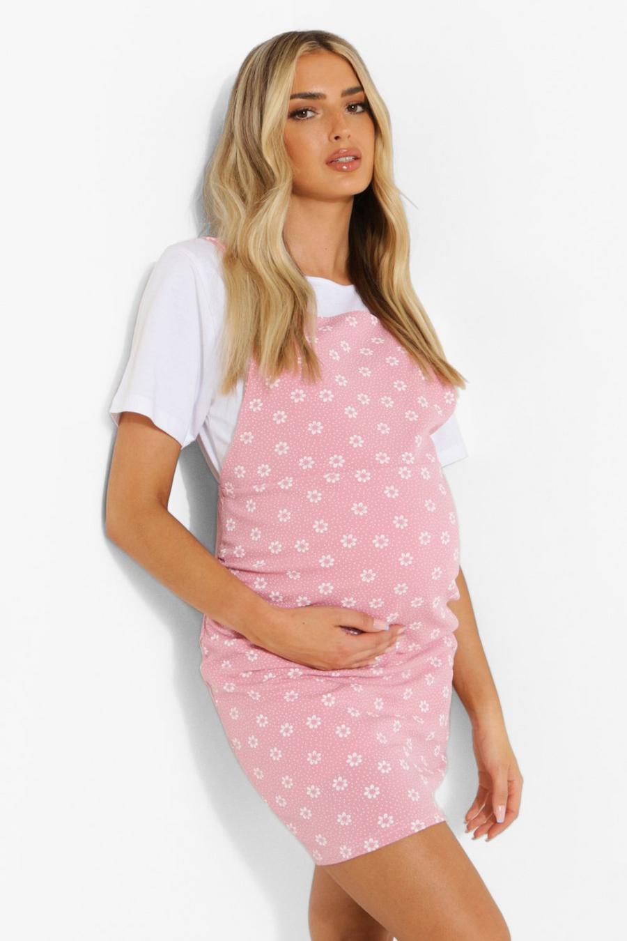 Baby pink Maternity Ditsy Daisy Jumper Dress image number 1