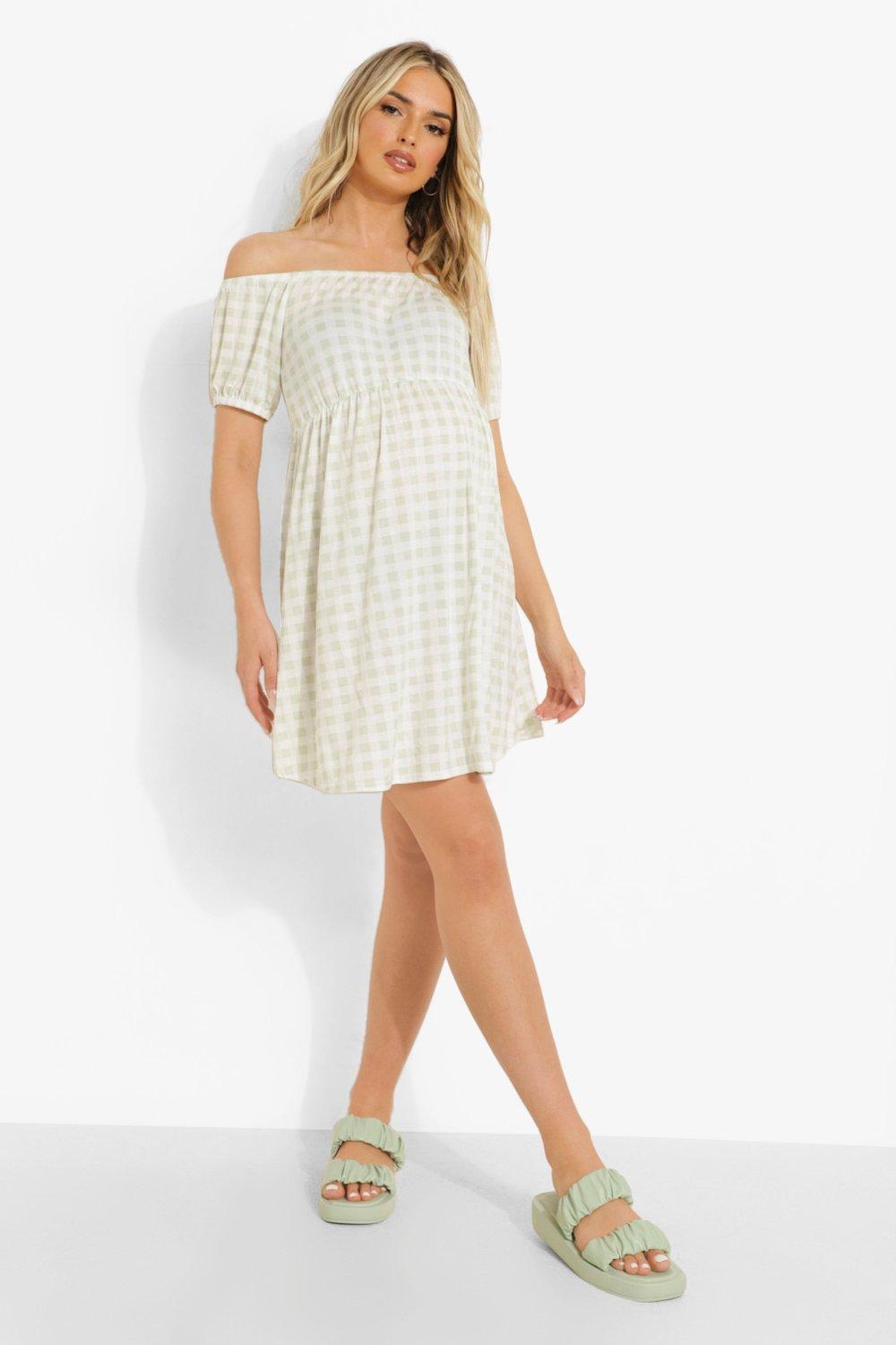 Maternity Gingham Frill Shoulder Smock Dress
