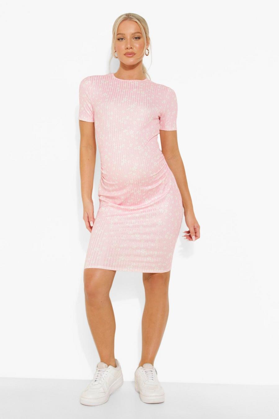 Baby pink Maternity Ditsy Rib Bodycon Dress image number 1
