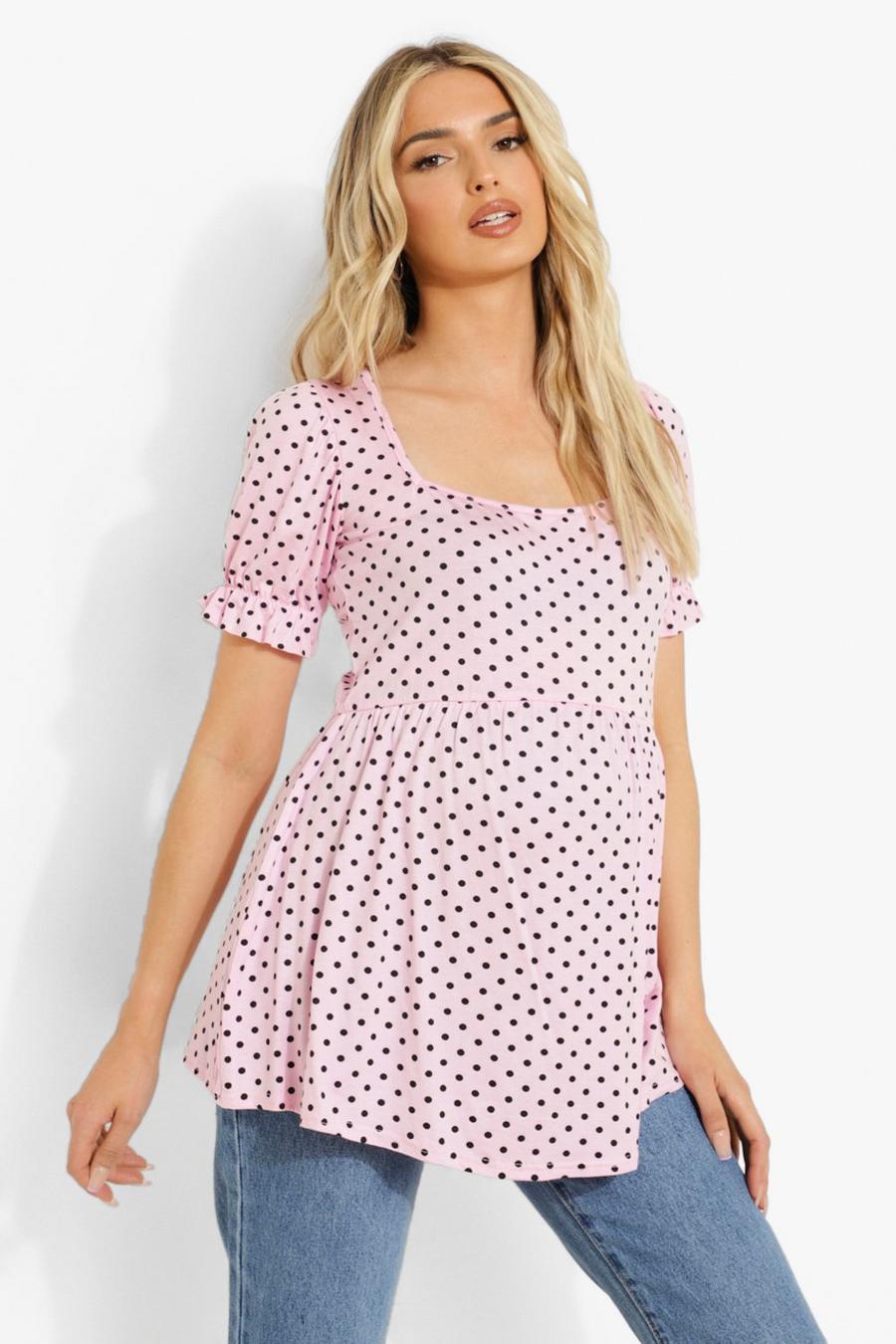 Baby pink Maternity Tie Back Puff Sleeve Smock Top image number 1