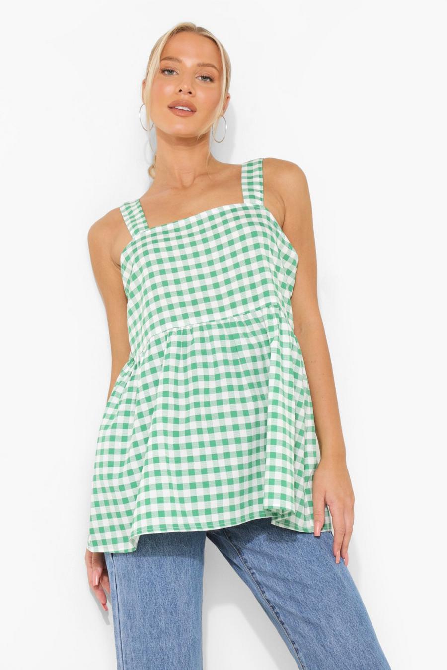 Green Maternity Gingham Square Neck Smock Top image number 1