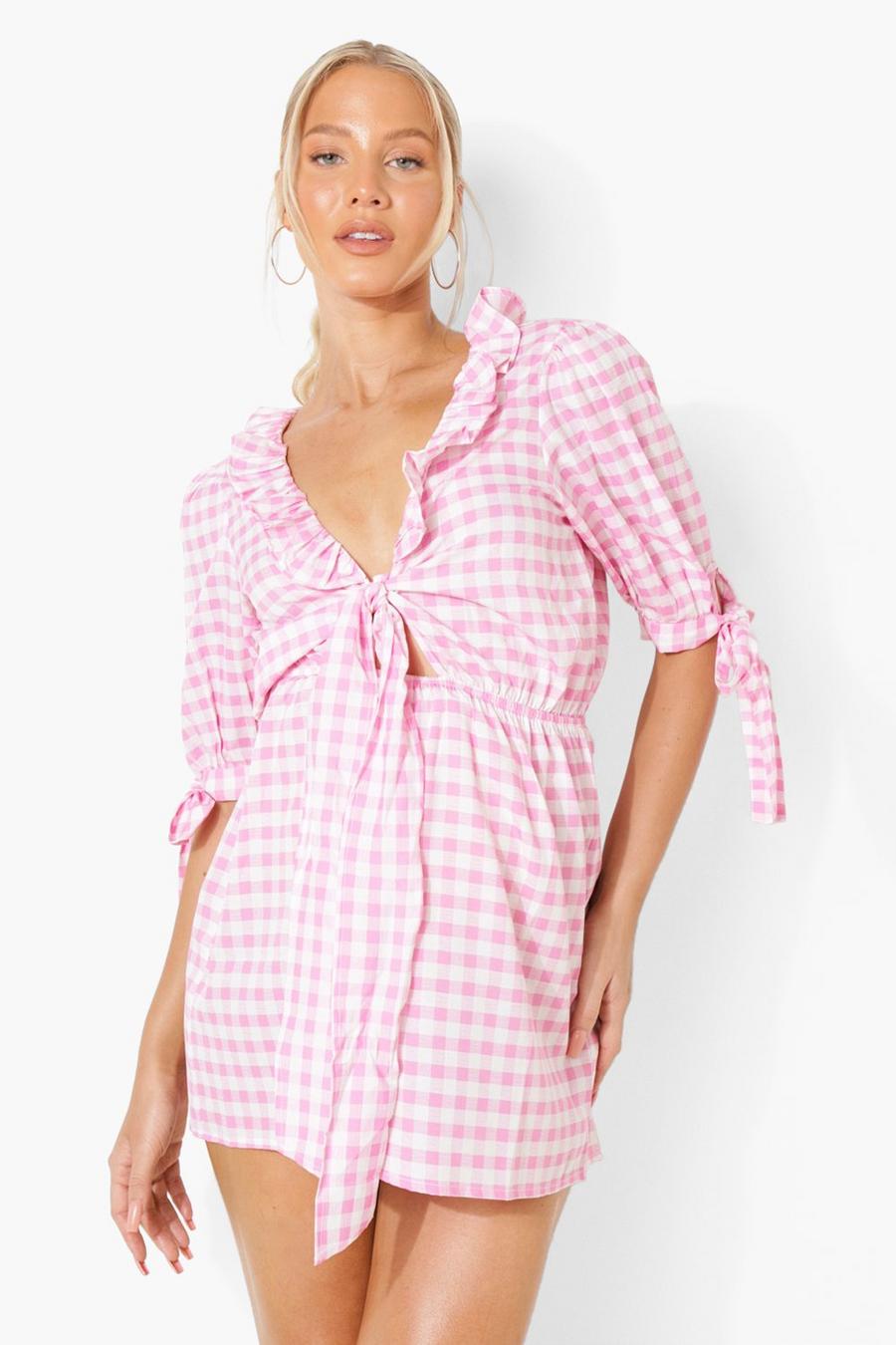 Pink Mammakläder - Rutig playsuit med knut image number 1