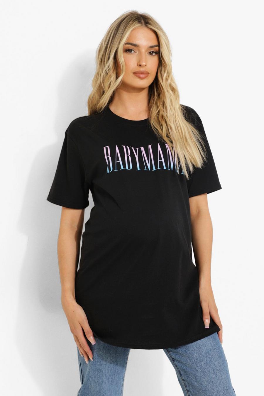 T-Shirt Premaman in stile Varsity con stampa "Baby Mama", Black image number 1