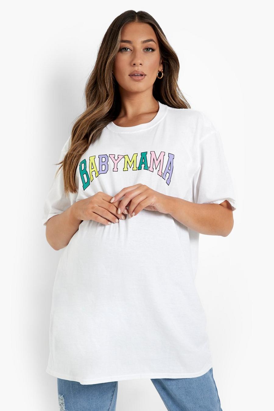 T-Shirt Premaman in stile Varsity con stampa "Baby Mama", White image number 1