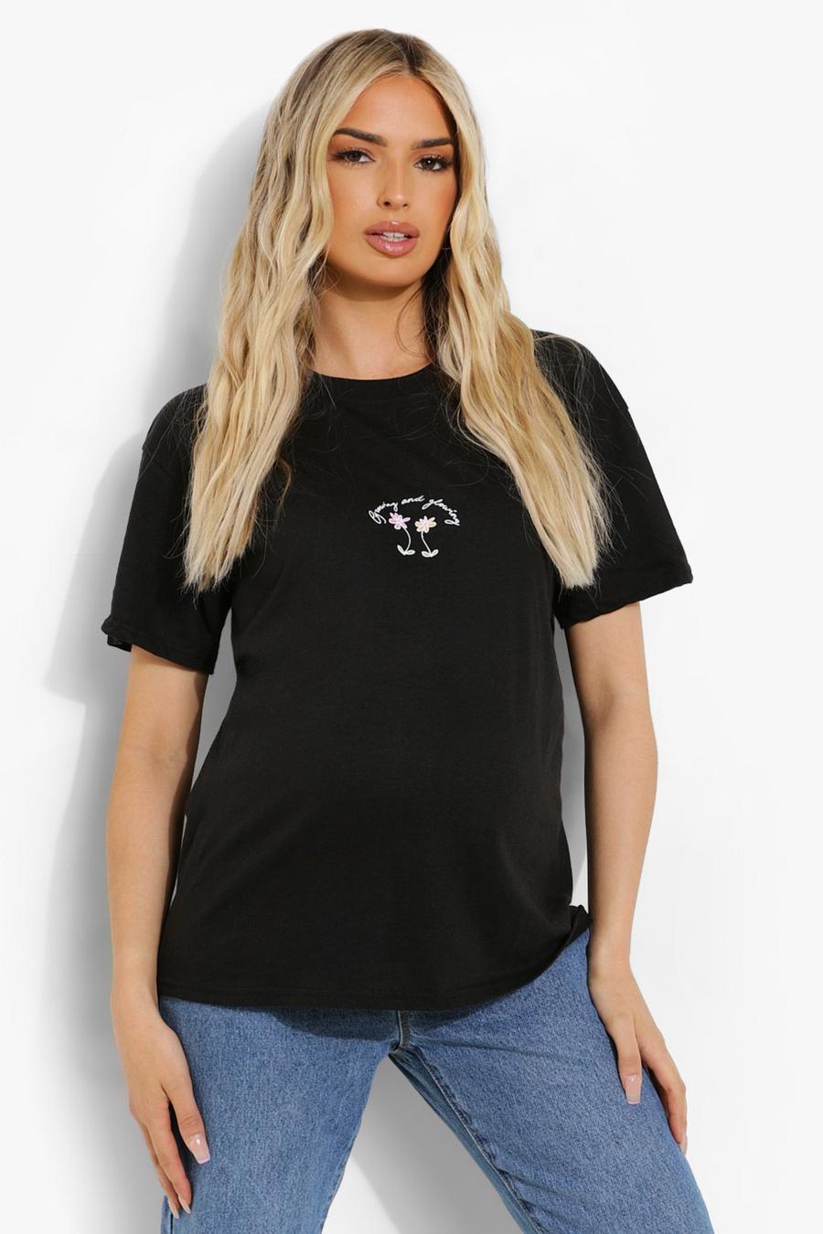 Black Maternity Growing And Glowing T-shirt image number 1