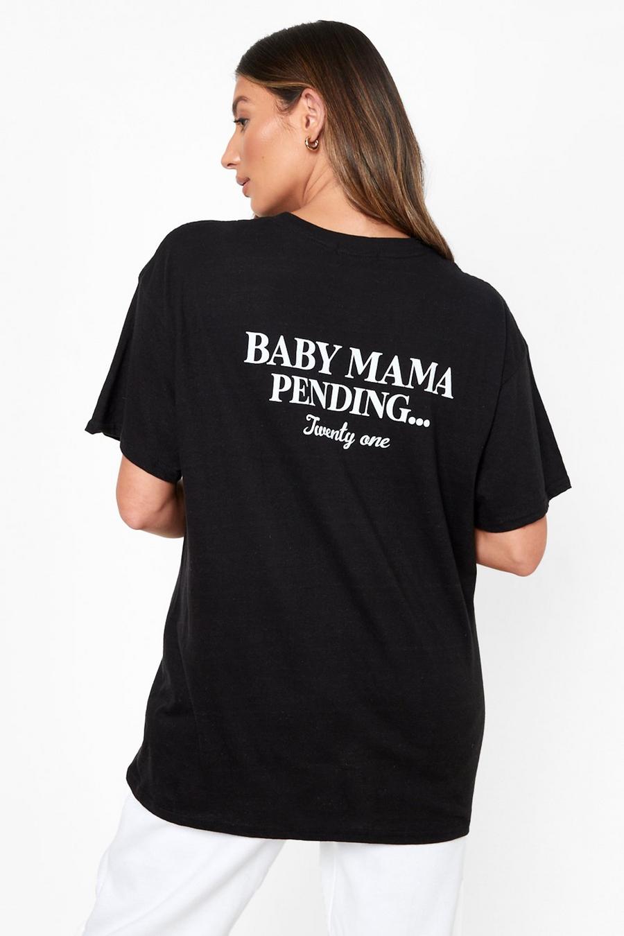 שחור טישרט עם כיתוב Baby Mama Pending 21 להיריון image number 1