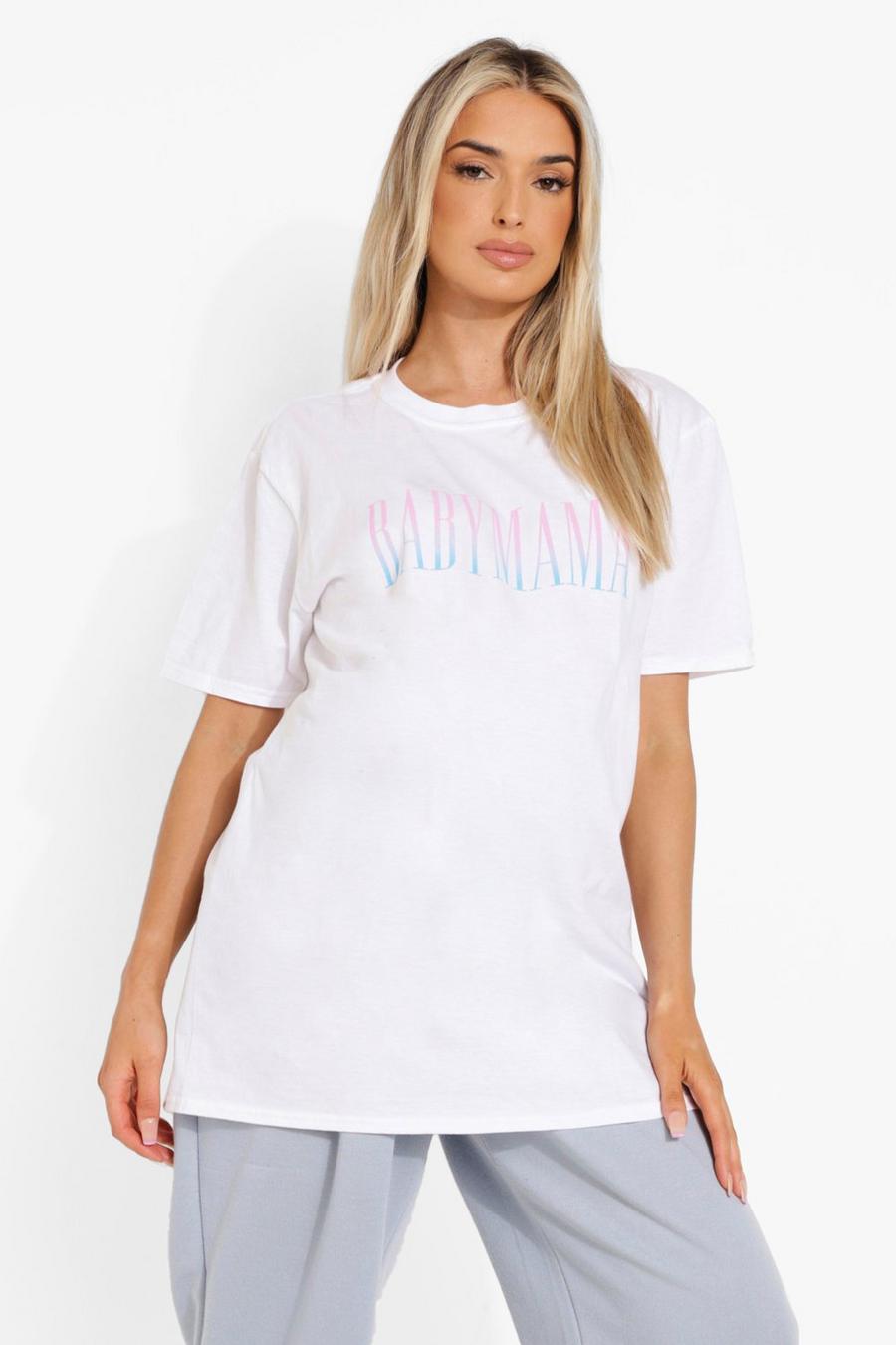 T-shirt premaman con scritta Baby Mama effetto sfumato, Bianco image number 1