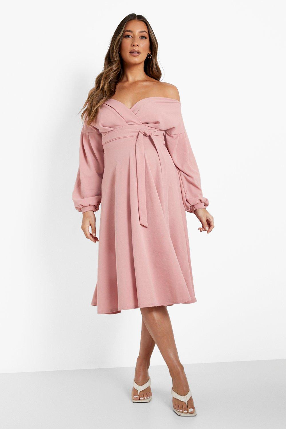 https://media.boohoo.com/i/boohoo/bzz00803_rose_xl_2/female-rose-maternity-off-the-shoulder-frill-skater-dress