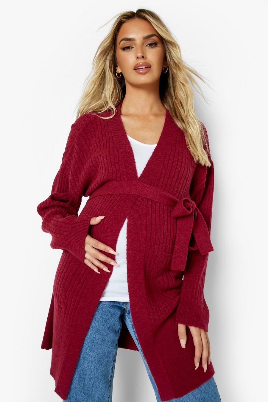 Berry Maternity Belted Rib Cardigan image number 1