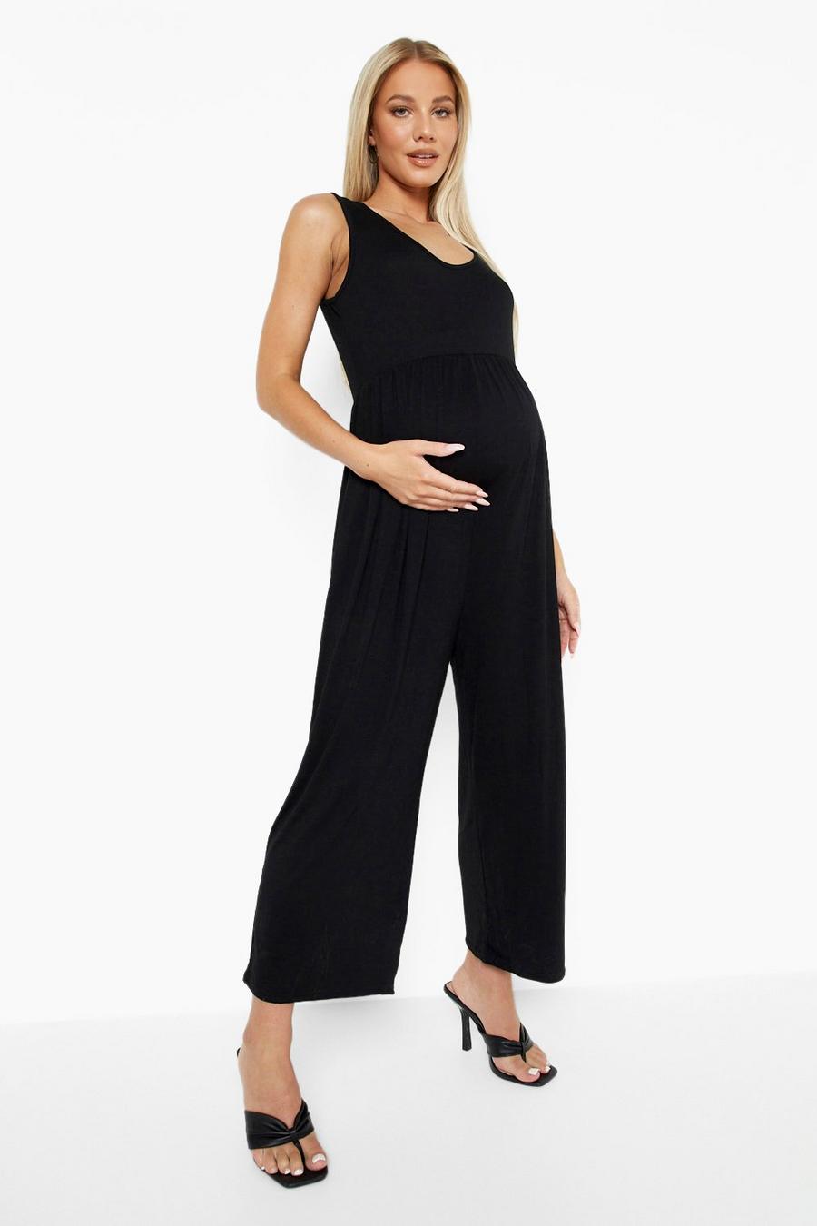 Black Maternity Smock Culotte Jumpsuit image number 1