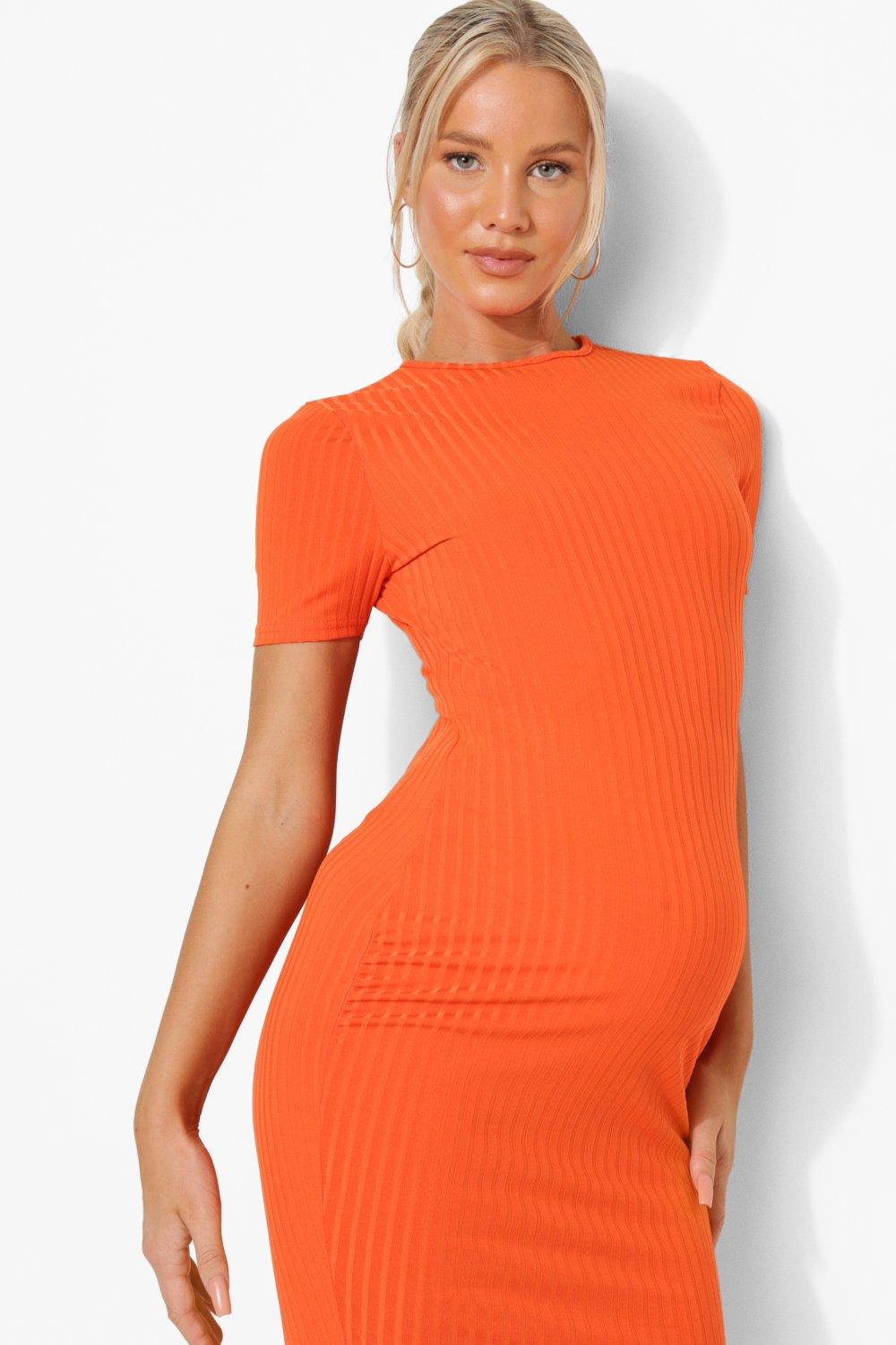 Orange ribbed bodycon dress online