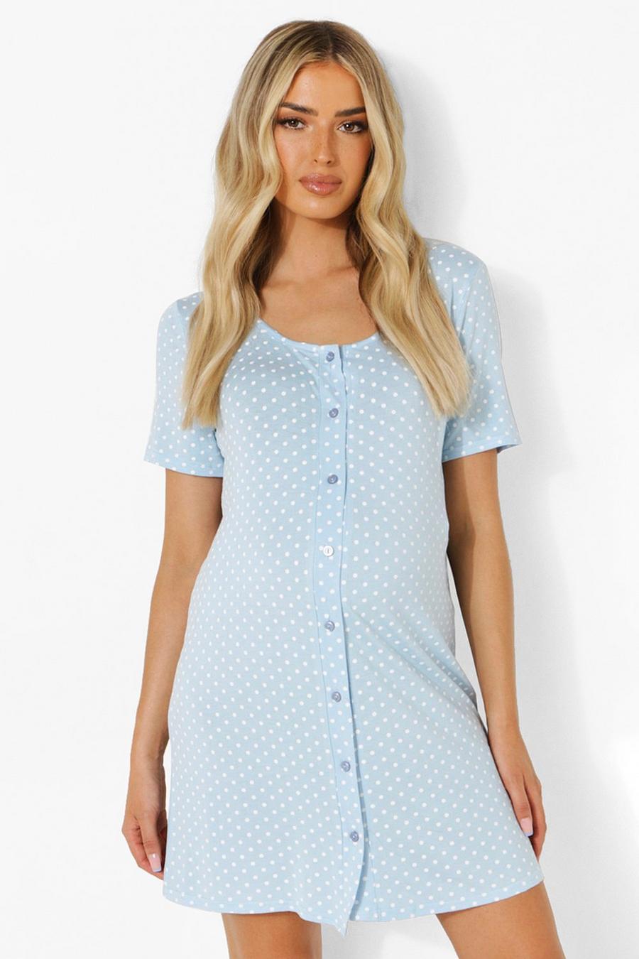 Baby blue Maternity Polka Dot Button Front Nightie
