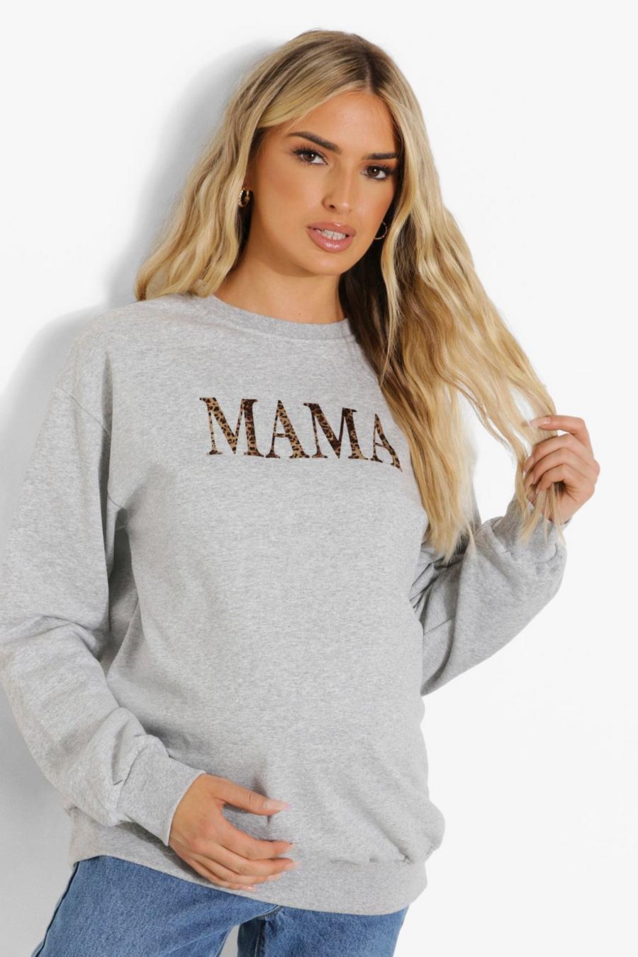 Maternité - Sweat avec inscription 'Mama' en motif léopard, Grey marl grau