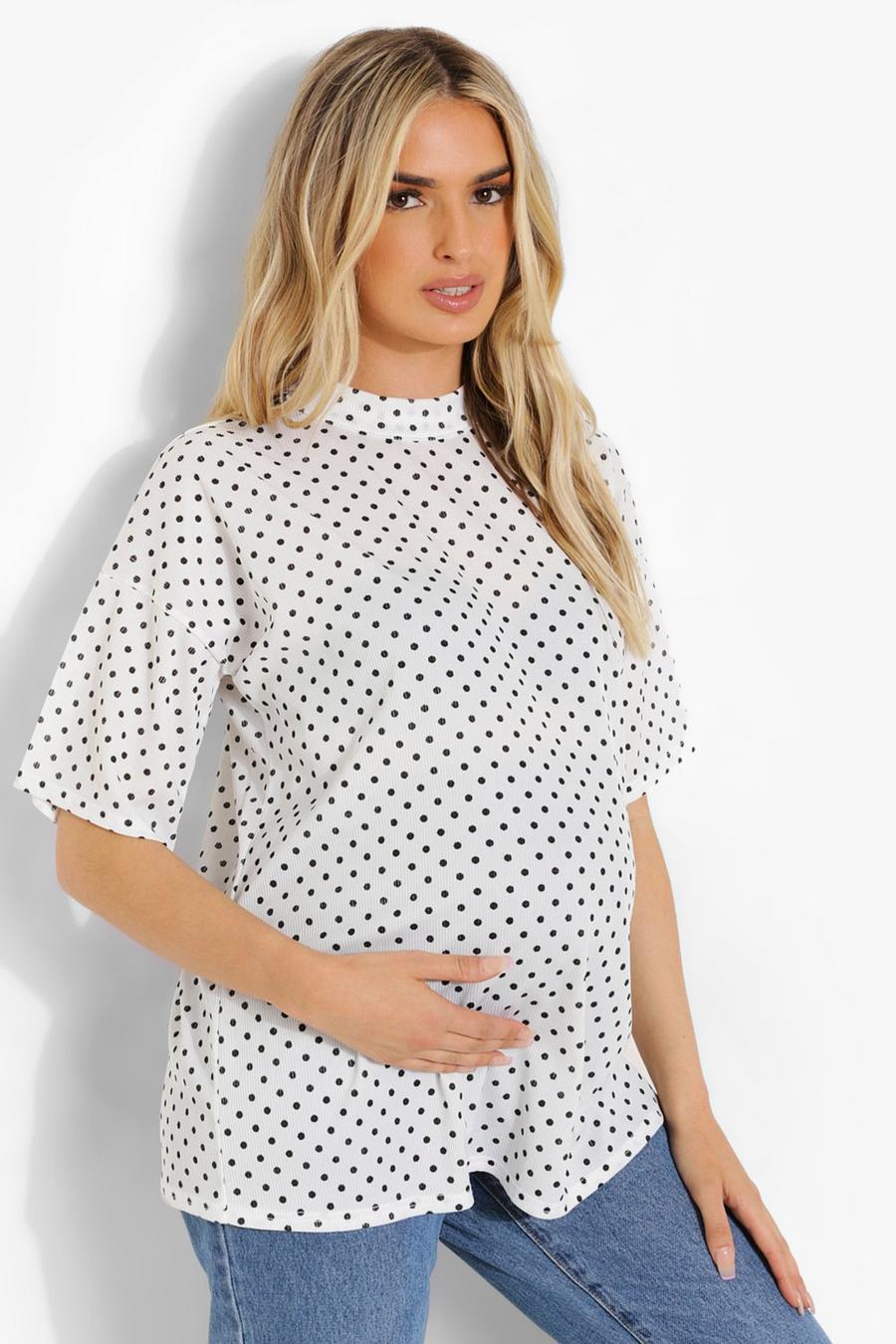 Maternité - T-shirt oversize côtelé à pois, White image number 1