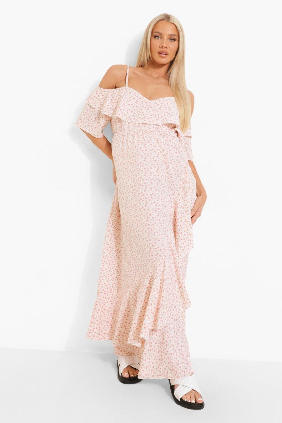 Pink Mammakläder - Småblommig cold shoulder-klänning image number 1